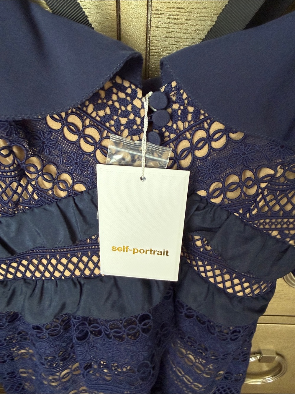 SELF PORTRAIT Women's Navy Lace Ruffle Dress - Picture 2 of 8